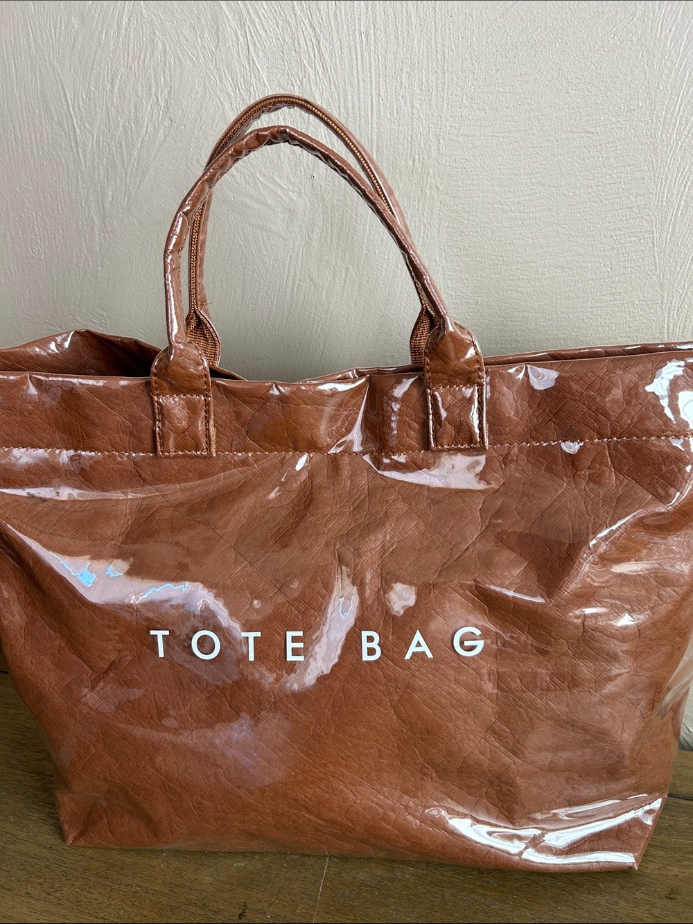 Waterproof Kraft Paper Tote Bag Wrapped in a Glossy, Clear PVC Outer Shell. NWOT